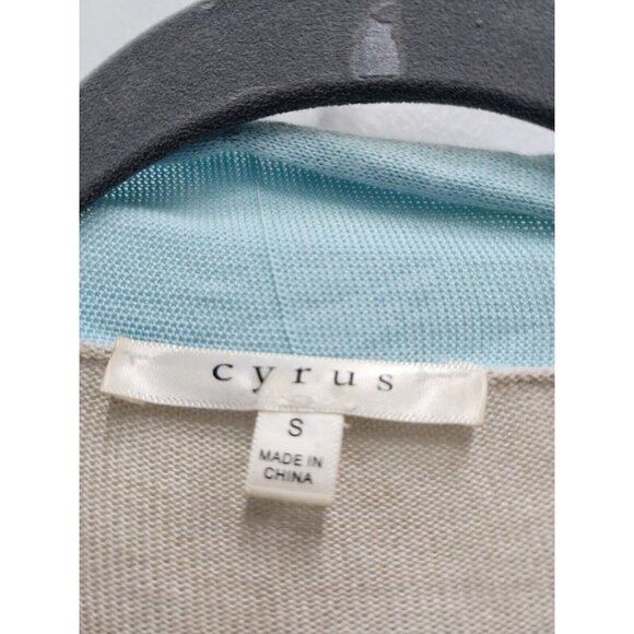 Cyrus Womens Lightweight Longline Cardigan Small Tan Blue Striped Open Front - Picture 3 of 6